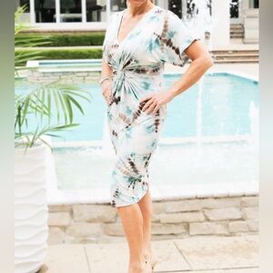 Short Sleeved Twist Front Tie Dye Dress